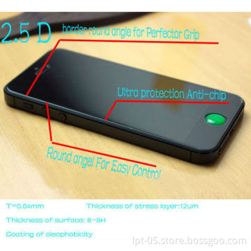 2.5D 0.3mm 9H High Quality Tempered Glass Protection Screen for iPhone 5, 5C, 5S